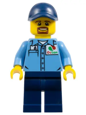 CTY1119:  Gas Station Worker - Medium Blue Shirt with 'Octan' Logo, Dark Blue Legs and Cap