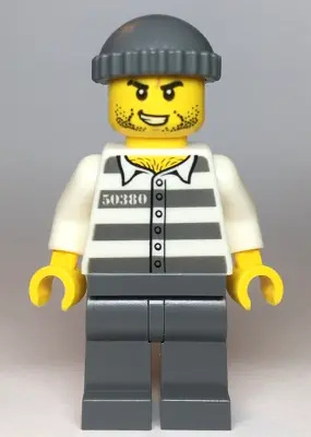 CTY1122:  Police - Jail Prisoner 50380 Prison Stripes, Stubble, Dark Bluish Gray Knit Cap