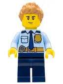 Minifigurka: CTY1126:  Police - City Officer Shirt with Dark Blue Tie and Gold Badge, Dark Tan Belt with Radio, Dark Blue Legs, Medium Nougat Spiked Hair
