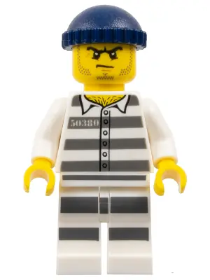CTY1127:  Police - Jail Prisoner 50380 Prison Stripes, Stubble, Dark Blue Knit Cap