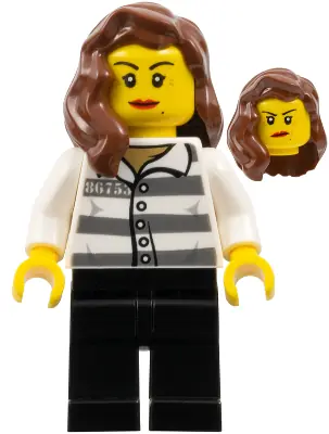 CTY1128:  Police - Jail Prisoner 86753 Prison Stripes, Female, Reddish Brown Female Hair over Shoulder