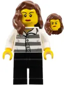 Minifigurka: CTY1128:  Police - Jail Prisoner 86753 Prison Stripes, Female, Reddish Brown Female Hair over Shoulder