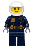 Minifigurka: CTY1132:  Police - ATV Driver Female, Leather Jacket with Gold Badge and Utility Belt, White Helmet, Trans-Clear Visor, Nougat Lips Smirk