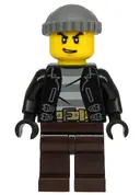 Minifigurka: CTY1133:  Police - City Bandit Crook, Black Leather Jacket, Dark Bluish Gray Knit Cap, Dark Brown Legs