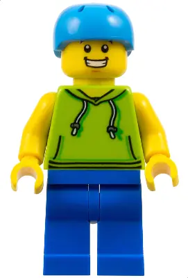 CTY1138:  Skateboarder - Male, Lime Hoodie, Blue Legs, Dark Azure Helmet