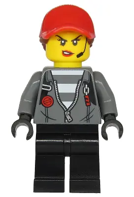 CTY1142:  Police - Jail Prisoner Jacket over Prison Stripes, Female, Black Legs, Red Ball Cap with Reddish Brown Ponytail
