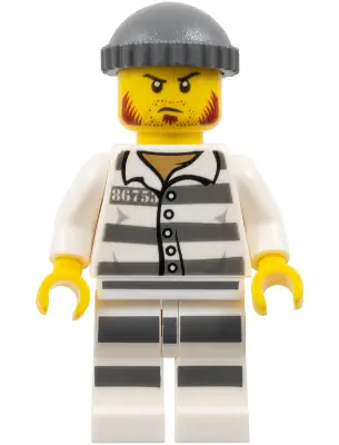 CTY1145:  Police - Jail Prisoner 86753 Prison Stripes, Dark Bluish Gray Knit Cap, Reddish Brown Beard and Stubble
