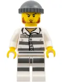 Minifigurka: CTY1145:  Police - Jail Prisoner 86753 Prison Stripes, Dark Bluish Gray Knit Cap, Reddish Brown Beard and Stubble