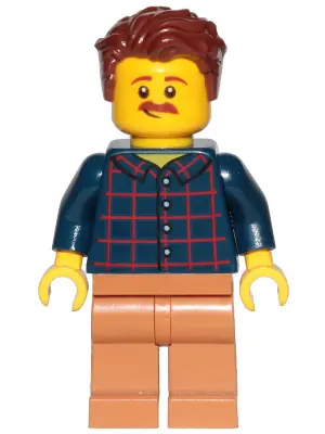 CTY1152:  Dad - Dark Blue Plaid Button Shirt, Medium Nougat Legs, Reddish Brown Hair Swept Left Tousled
