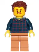 Minifigurka: CTY1152:  Dad - Dark Blue Plaid Button Shirt, Medium Nougat Legs, Reddish Brown Hair Swept Left Tousled