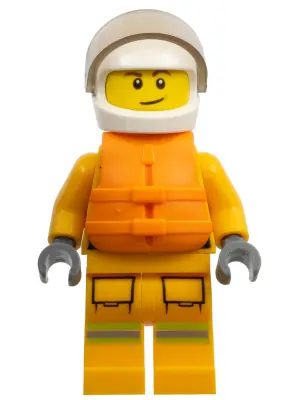 CTY1157:  Fire - Reflective Stripes, Bright Light Orange Suit, Life Jacket, White Helmet
