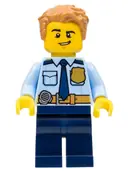 Minifigurka: CTY1158:  Police - City Officer Shirt with Dark Blue Tie and Gold Badge, Dark Tan Belt with Radio, Dark Blue Legs, Medium Nougat Tousled Hair