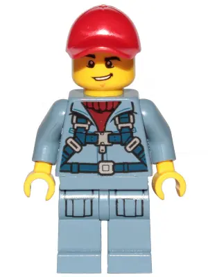 CTY1163:  Ocean Mini-Submarine Pilot  - Male, Harness, Sand Blue Legs with Pockets, Red Cap, Lopsided Grin