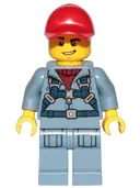 Minifigurka: CTY1163:  Ocean Mini-Submarine Pilot  - Male, Harness, Sand Blue Legs with Pockets, Red Cap, Lopsided Grin