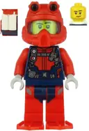 Minifigurka: CTY1166:  Scuba Diver - Male, Smirk, Red Helmet, White Air Tanks, Red Flippers