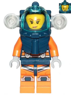 CTY1169:  Deep Sea Diver - Female, Dark Blue Helmet, Side Lamps, Smirk / Left Eye Squinted
