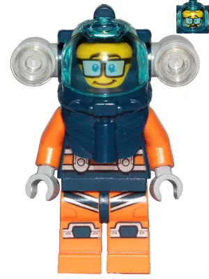 CTY1170:  Deep Sea Diver - Male, Dark Blue Helmet, Side Lamps, Glasses, Smile / Shocked