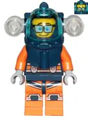 Minifigurka: CTY1170:  Deep Sea Diver - Male, Dark Blue Helmet, Side Lamps, Glasses, Smile / Shocked
