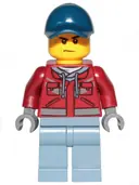 Minifigurka: CTY1172:  Explorer - Male, Dark Red Hooded Sweatshirt, Dark Blue Cap, Frown, Sweat Drops