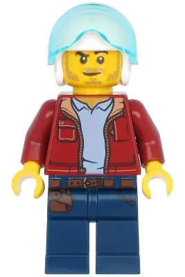 CTY1176:  Man, Dark Red Jacket with Bright Light Blue Shirt, Dark Blue Legs with Belt, White Flight Helmet, Trans-Light Blue Flight Visor, Stubble (Helicopter Pilot)