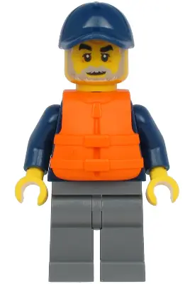 CTY1177:  Deep Sea Explorers Boat Captain - Dark Blue Turtleneck Sweater and Cap, Dark Bluish Gray Legs, Life Jacket