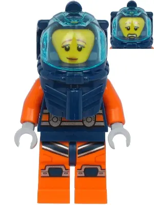 CTY1178:  Deep Sea Diver - Female, Dark Blue Helmet, Pensive Smile / Scared