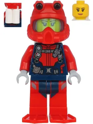 CTY1179:  Scuba Diver - Female, Nougat Lips Smile, Red Helmet, White Air Tanks, Red Flippers