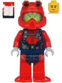 Minifigurka: CTY1179:  Scuba Diver - Female, Nougat Lips Smile, Red Helmet, White Air Tanks, Red Flippers