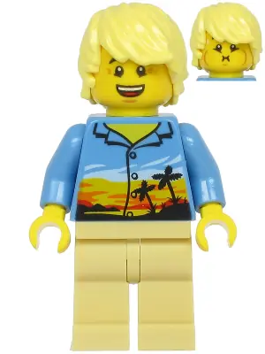 CTY1184:  Plane Passenger - Male, Bright Light Yellow Hair, Medium Blue Hawaiian Shirt, Tan Legs