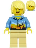 Minifigurka: CTY1184:  Plane Passenger - Male, Bright Light Yellow Hair, Medium Blue Hawaiian Shirt, Tan Legs
