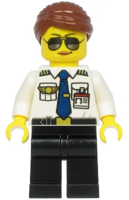 CTY1189:  Pilot - Female, Reddish Brown Hair, White Shirt with Dark Blue Tie, Black Legs