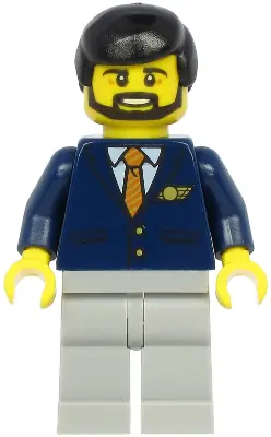 CTY1190:  Steward - Male, Black Hair, Dark Blue Suit with Striped Tie, Light Bluish Gray Legs