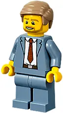 Minifigurka: CTY1192:  Plane Passenger - Male, Sand Blue Suit, Dark Red Tie, Dark Tan Hair Short Combed Sideways, Beard
