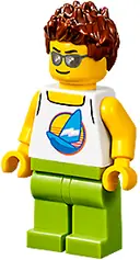 Minifigurka: CTY1196:  Plane Passenger - Male, White Tank Top with Dark Azure Sailboat, Lime Legs, Reddish Brown Hair Spiked