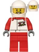 Minifigurka: CTY1197:  Helicopter Pilot - Male, White and Red Racing Suit with 'XTREME' Logo, Red Legs, White Helmet, Trans-Clear Visor, Stubble