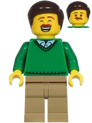 CTY1217:  Mark McCloud - Dad, Green V-Neck Sweater, Dark Tan Legs, Dark Brown Hair