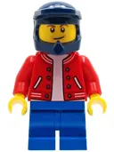 Minifigurka: CTY1229:  BMX Rider - Male, Red Jacket, Blue Medium Legs, Dark Blue Dirt Bike Helmet