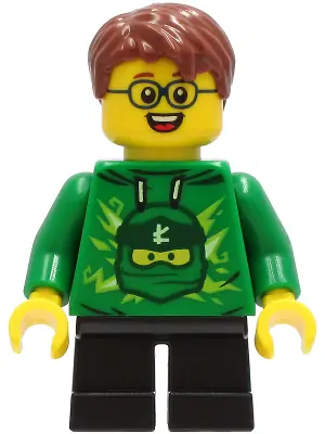 CTY1233:  Boy - Green Ninjago Hoodie, Black Short Legs, Reddish Brown Hair
