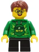 Minifigurka: CTY1233:  Boy - Green Ninjago Hoodie, Black Short Legs, Reddish Brown Hair