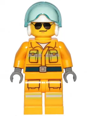 CTY1237:  Fire - Reflective Stripes, Bright Light Orange Suit, White Helmet, Black and Silver Sunglasses