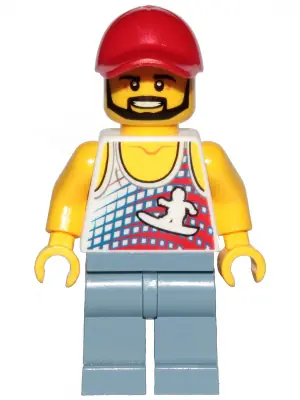 CTY1238:  Skater - Tank Top with Surfer Silhouette, Sand Blue Legs, Red Cap, Black Angular Beard