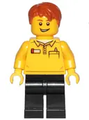 Minifigurka: CTY1239:  LEGO Store Employee, Black Legs, Dark Orange Tousled Hair, Lopsided Grin