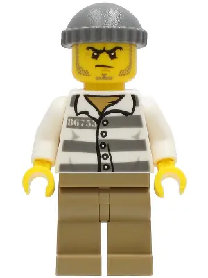 CTY1242:  Police - Jail Prisoner 86753 Prison Stripes, Dark Tan Legs, Dark Bluish Gray Knit Cap