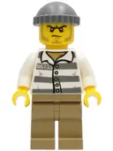 Minifigurka: CTY1242:  Police - Jail Prisoner 86753 Prison Stripes, Dark Tan Legs, Dark Bluish Gray Knit Cap