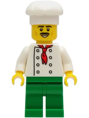 CTY1247:  Chef - White Torso with 8 Buttons, No Wrinkles Front or Back, Green Legs, White Chef Toque, Moustache