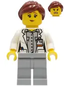 Minifigurka: CTY1252:  Fire - Female, White Open Jacket over Shirt, Light Bluish Gray Legs, Reddish Brown Hair
