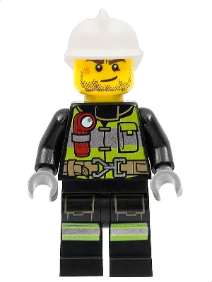 CTY1255:  Fire - Reflective Stripes with Utility Belt and Flashlight, White Fire Helmet, Beard Stubble, Brown Eyebrows