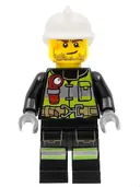 Minifigurka: CTY1255:  Fire - Reflective Stripes with Utility Belt and Flashlight, White Fire Helmet, Beard Stubble, Brown Eyebrows