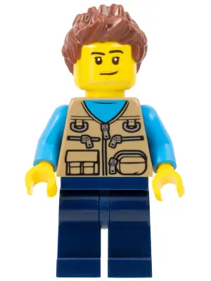 CTY1261:  Camper Van Owner - Male, Dark Tan Vest over Dark Azure Shirt, Dark Blue Legs, Reddish Brown Spiked Hair, Stubble