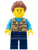 Minifigurka: CTY1261:  Camper Van Owner - Male, Dark Tan Vest over Dark Azure Shirt, Dark Blue Legs, Reddish Brown Spiked Hair, Stubble